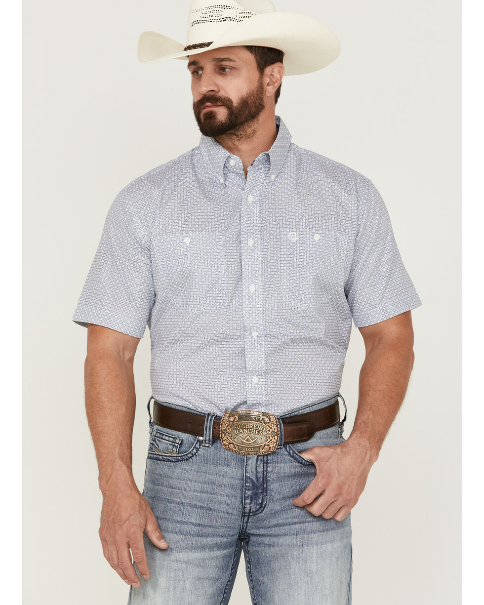 GRMO Men Cowboy Button Plus Size Pleated Long Sleeve Western Shirt 